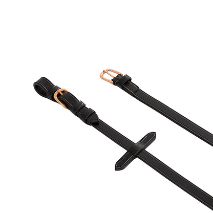 Riendas para cabezada inglesa cuero y goma hebillas rose gold Equestro - Negro