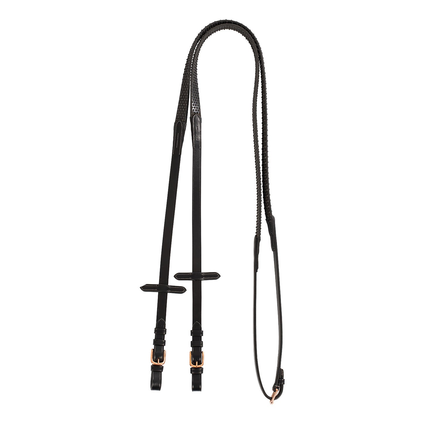 Riendas para cabezada inglesa cuero y goma hebillas rose gold Equestro - Negro