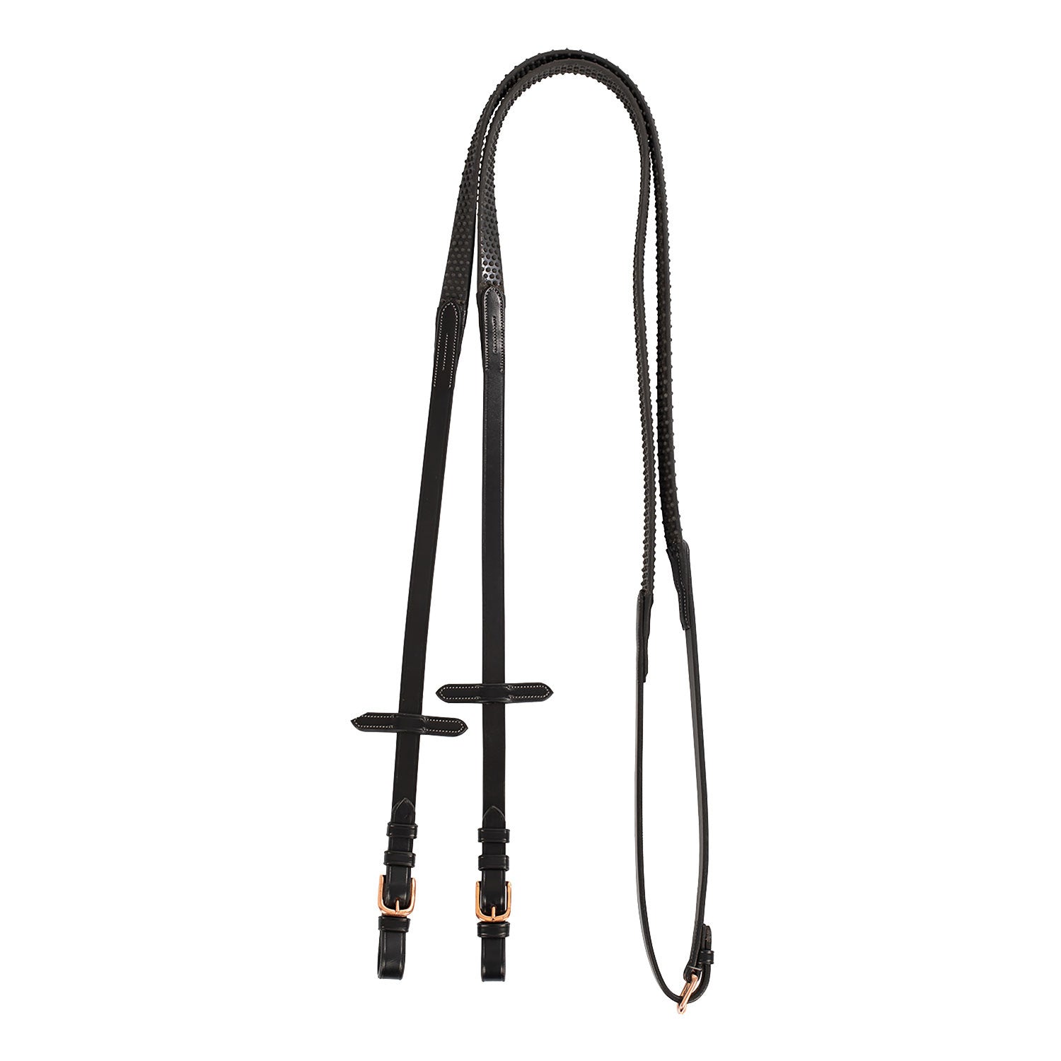 Riendas para cabezada inglesa cuero y goma hebillas rose gold Equestro - Negro