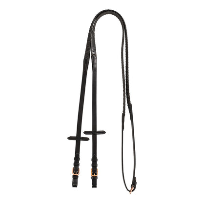 Riendas para cabezada inglesa cuero y goma hebillas rose gold Equestro - Negro