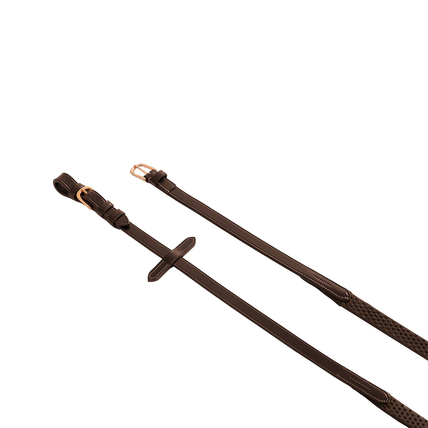 Riendas para cabezada inglesa cuero y goma hebillas rose gold Equestro - Marrón oscuro