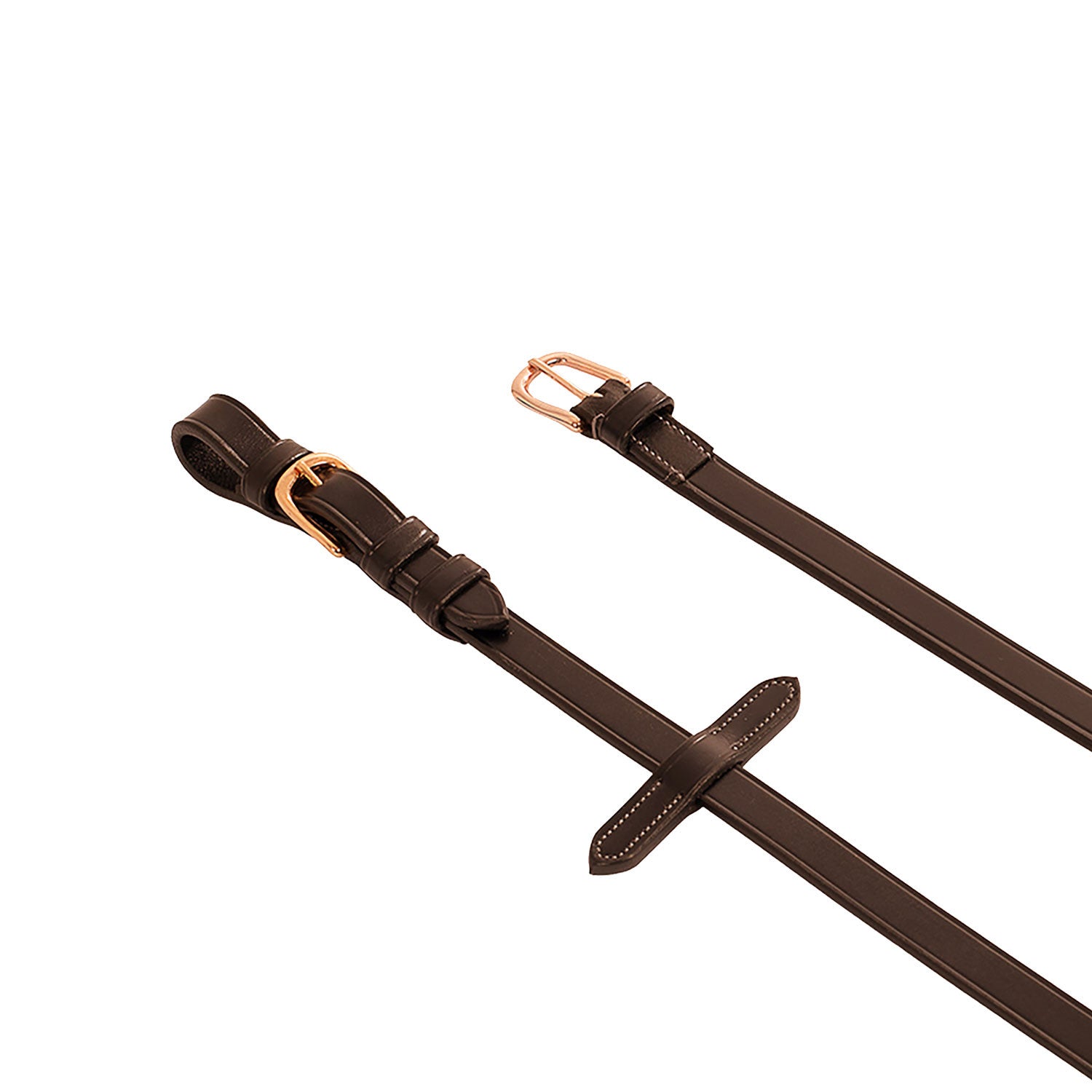 Riendas para cabezada inglesa cuero y goma hebillas rose gold Equestro - Marrón oscuro