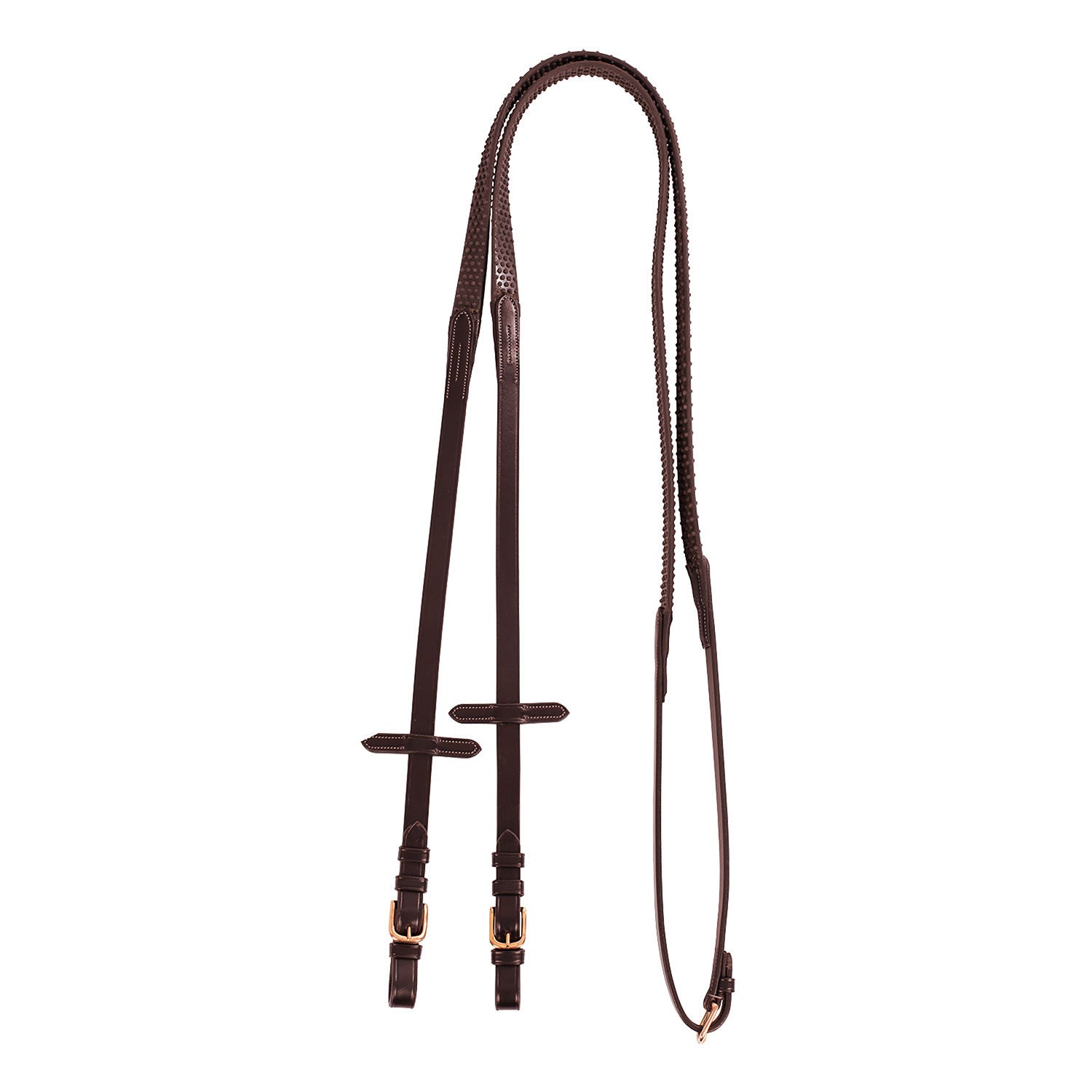 Riendas para cabezada inglesa cuero y goma hebillas rose gold Equestro - Marrón oscuro