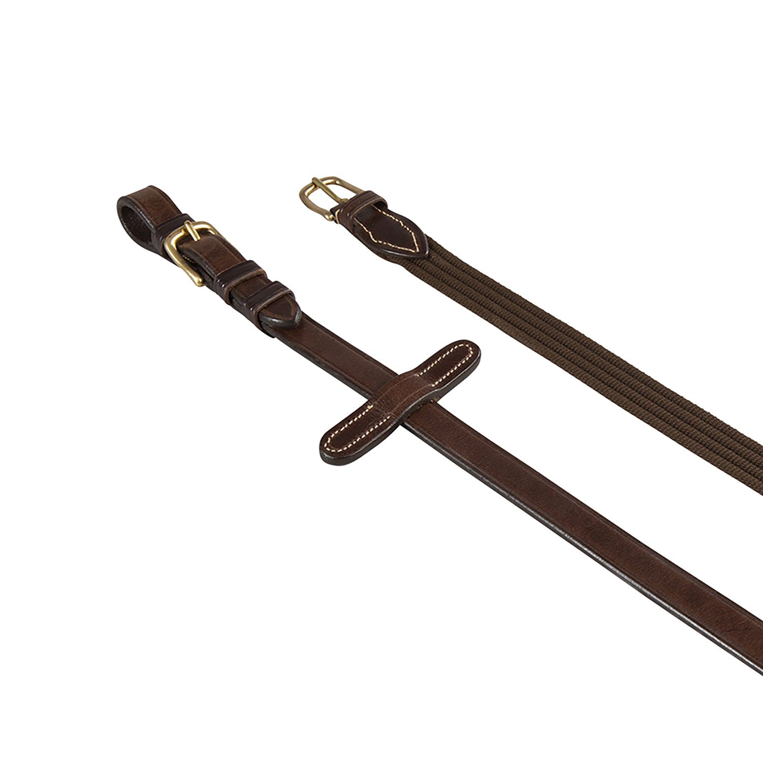 Riendas para cabezada inglesa hebillas de latón Equestro - Marrón oscuro