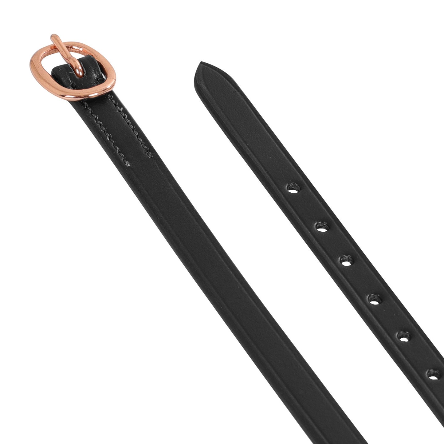 Cordones para espuelas en cuero y hebilla oro rosa Equestro - Negro
