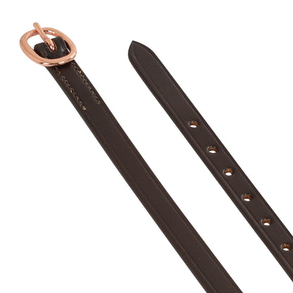 Cordones para espuelas en cuero y hebilla oro rosa Equestro - Marrón