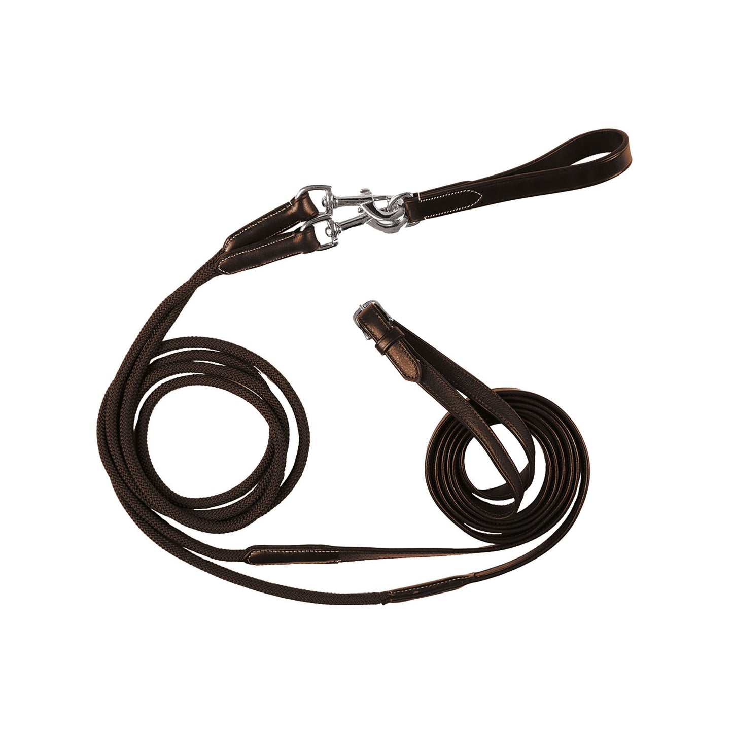 Riendas de retorno en nailon y cuero dobleado Equestro - Marrón oscuro