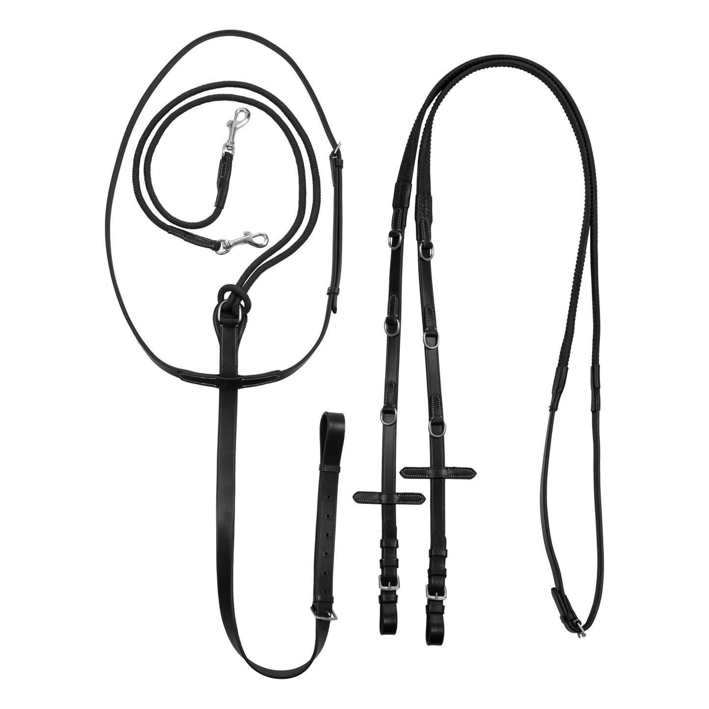 Riendas con martingala de cuero y goma Equestro