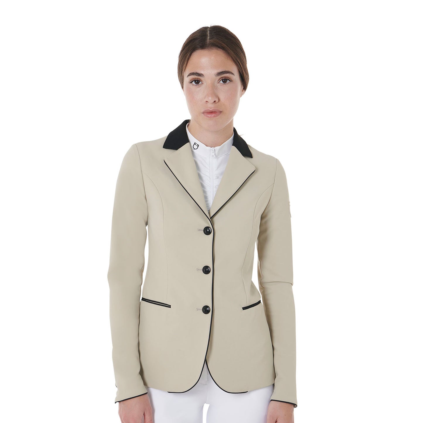 Chaqueta de mujer de concurso de tres botones Equestro - Oxford Tan