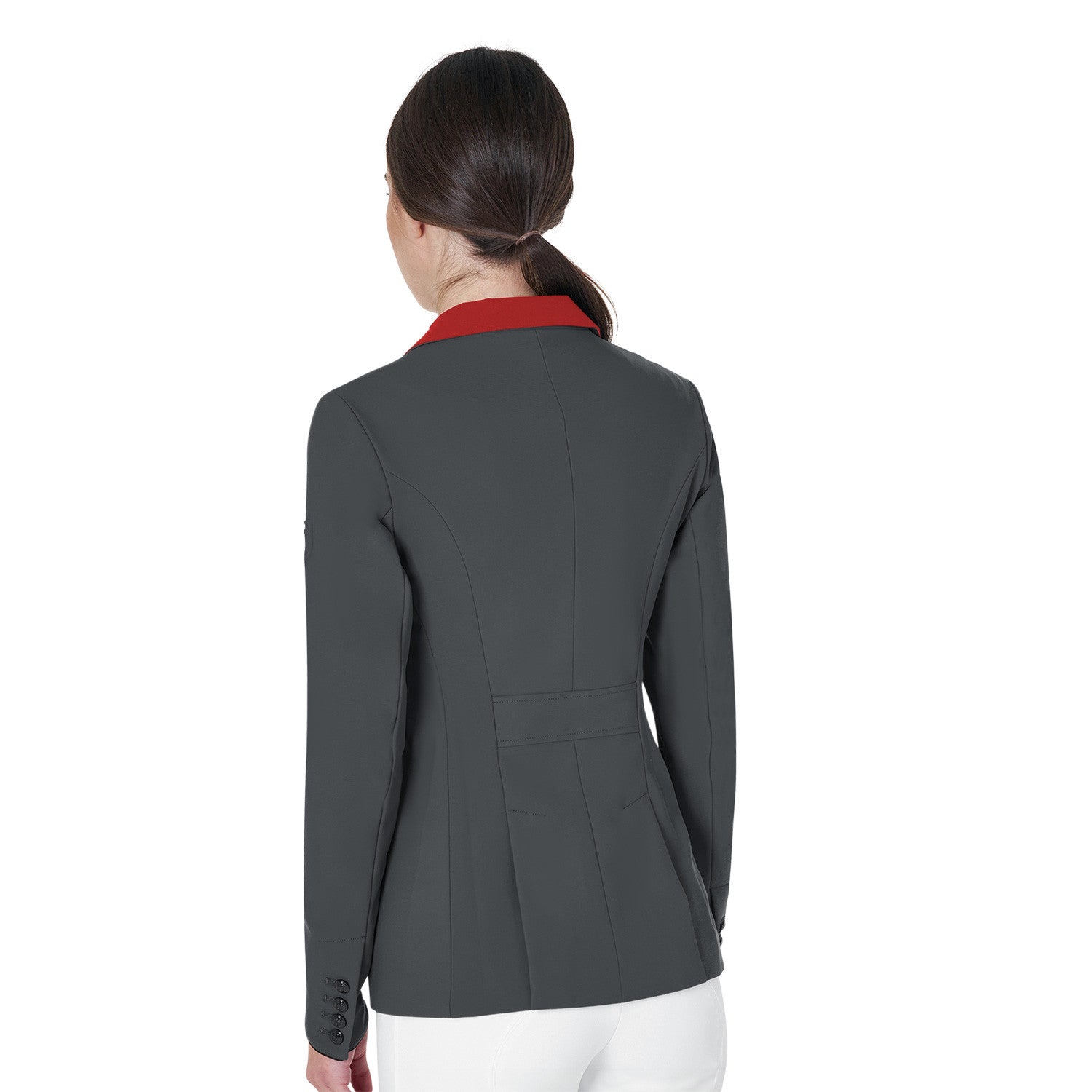 Chaqueta de mujer de concurso de tres botones Equestro - Grey/Burgundy