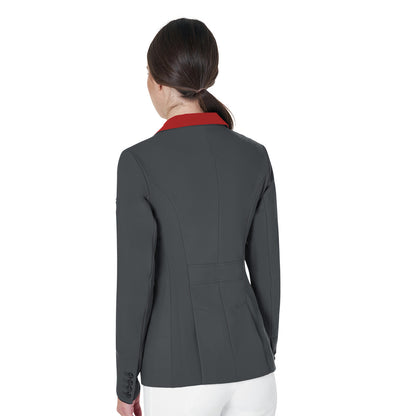 Chaqueta de mujer de concurso de tres botones Equestro - Grey/Burgundy
