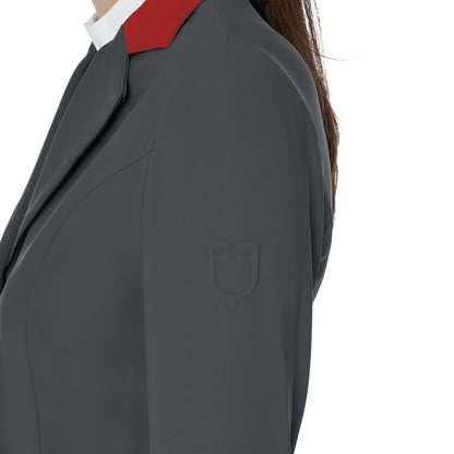 Chaqueta de mujer de concurso de tres botones Equestro - Grey/Burgundy