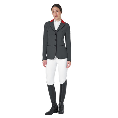 Chaqueta de mujer de concurso de tres botones Equestro - Grey/Burgundy