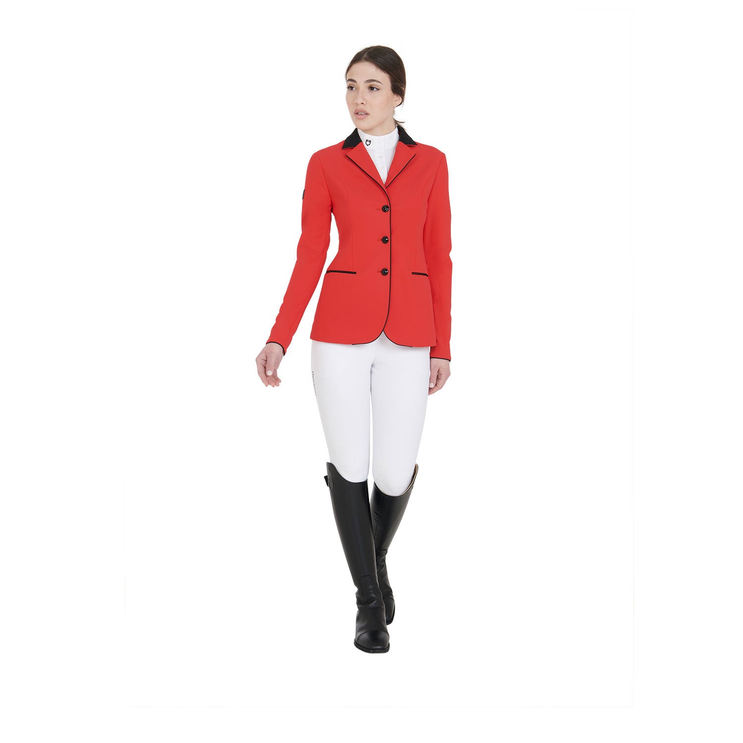 Chaqueta de mujer de concurso de tres botones Equestro - Red/Black
