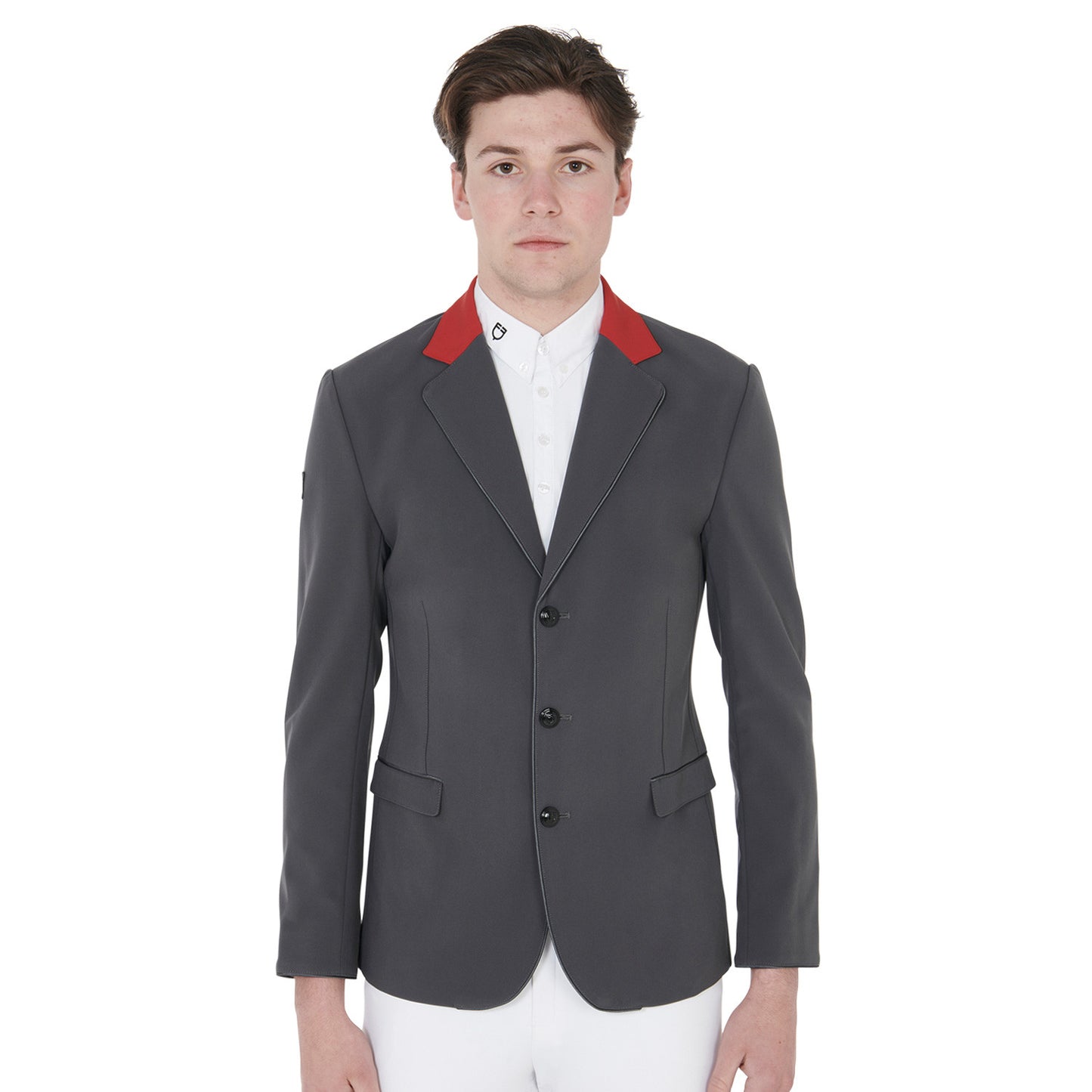 Chaqueta de hombre de concurso de tres botones Equestro - Grey/Burgundy
