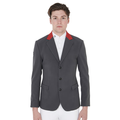 Chaqueta de hombre de concurso de tres botones Equestro - Grey/Burgundy