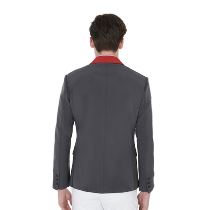 Chaqueta de hombre de concurso de tres botones Equestro - Grey/Burgundy
