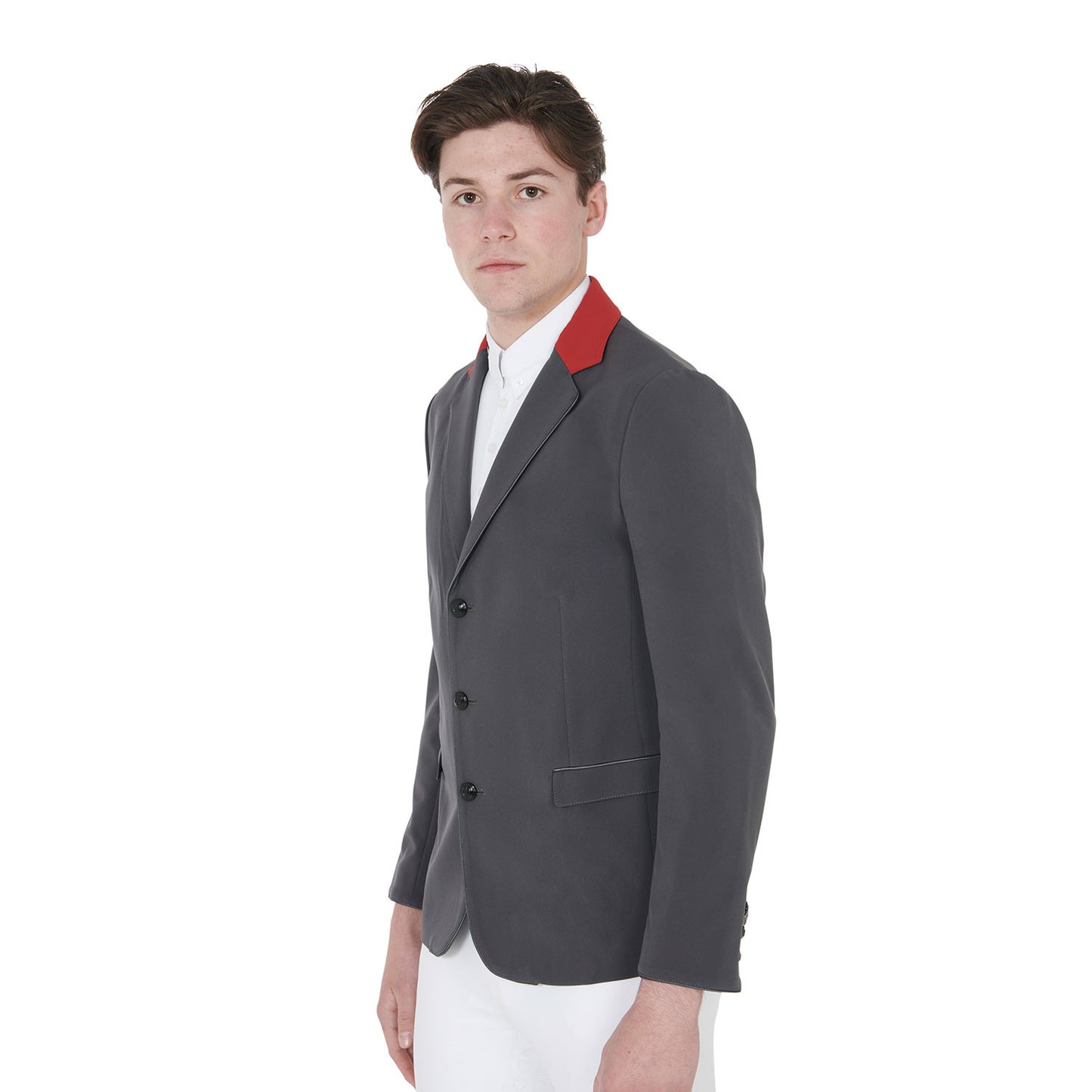 Chaqueta de hombre de concurso de tres botones Equestro - Grey/Burgundy