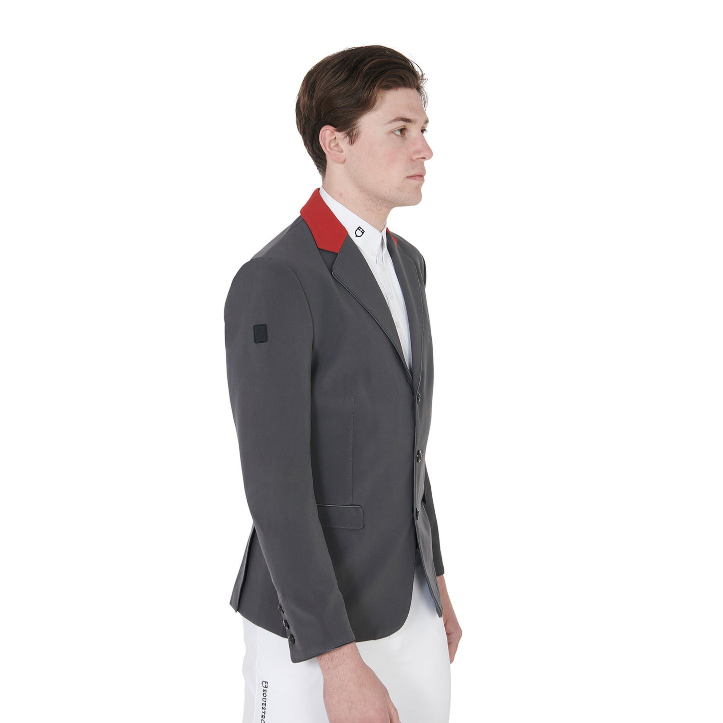 Chaqueta de hombre de concurso de tres botones Equestro - Grey/Burgundy