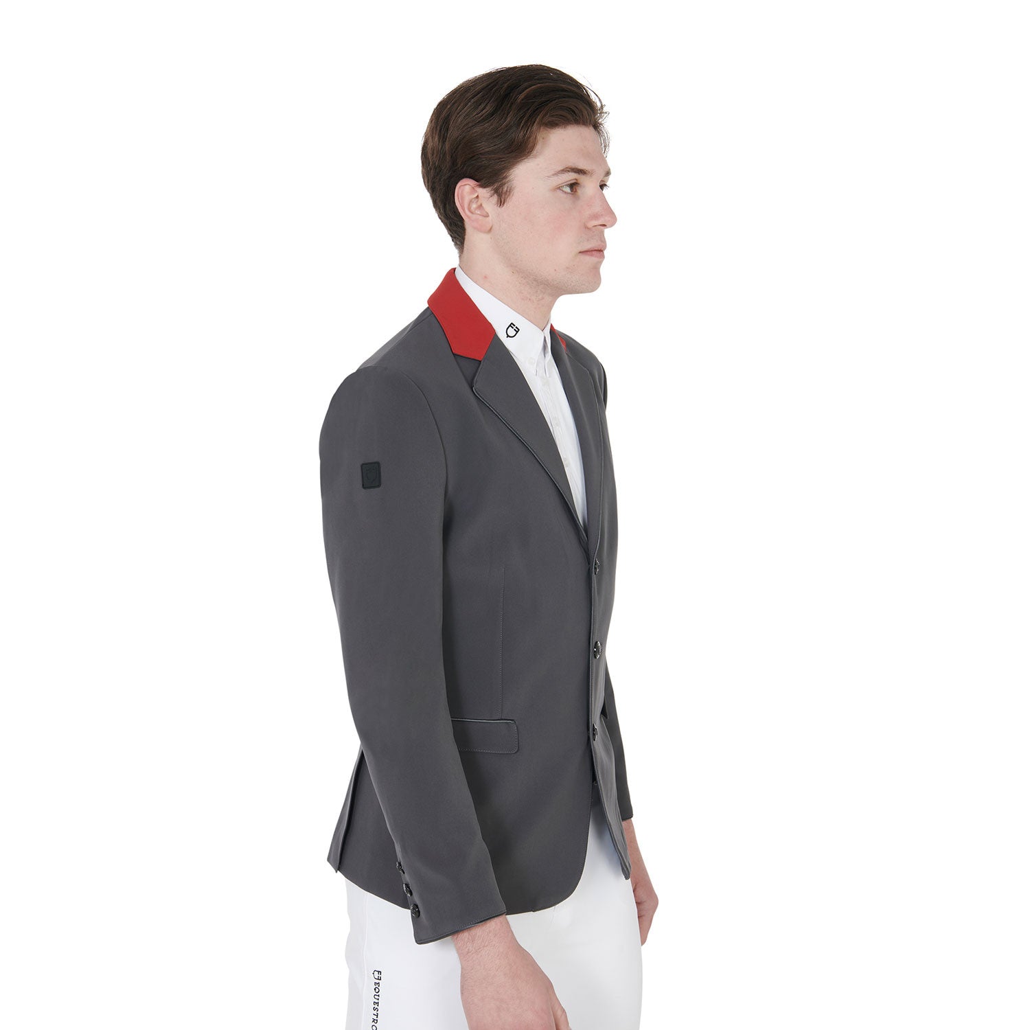 Chaqueta de hombre de concurso de tres botones Equestro - Grey/Burgundy