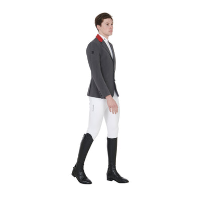 Chaqueta de hombre de concurso de tres botones Equestro - Grey/Burgundy