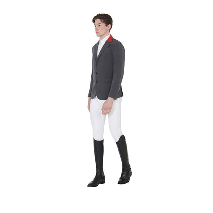 Chaqueta de hombre de concurso de tres botones Equestro - Grey/Burgundy