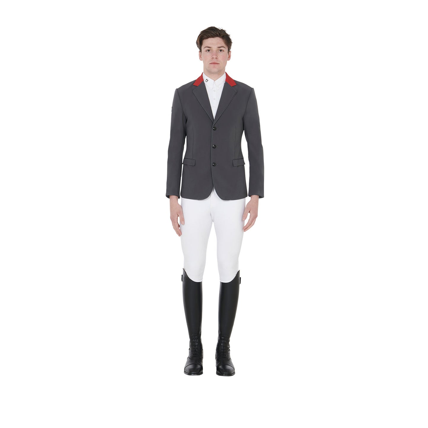 Chaqueta de hombre de concurso de tres botones Equestro - Grey/Burgundy