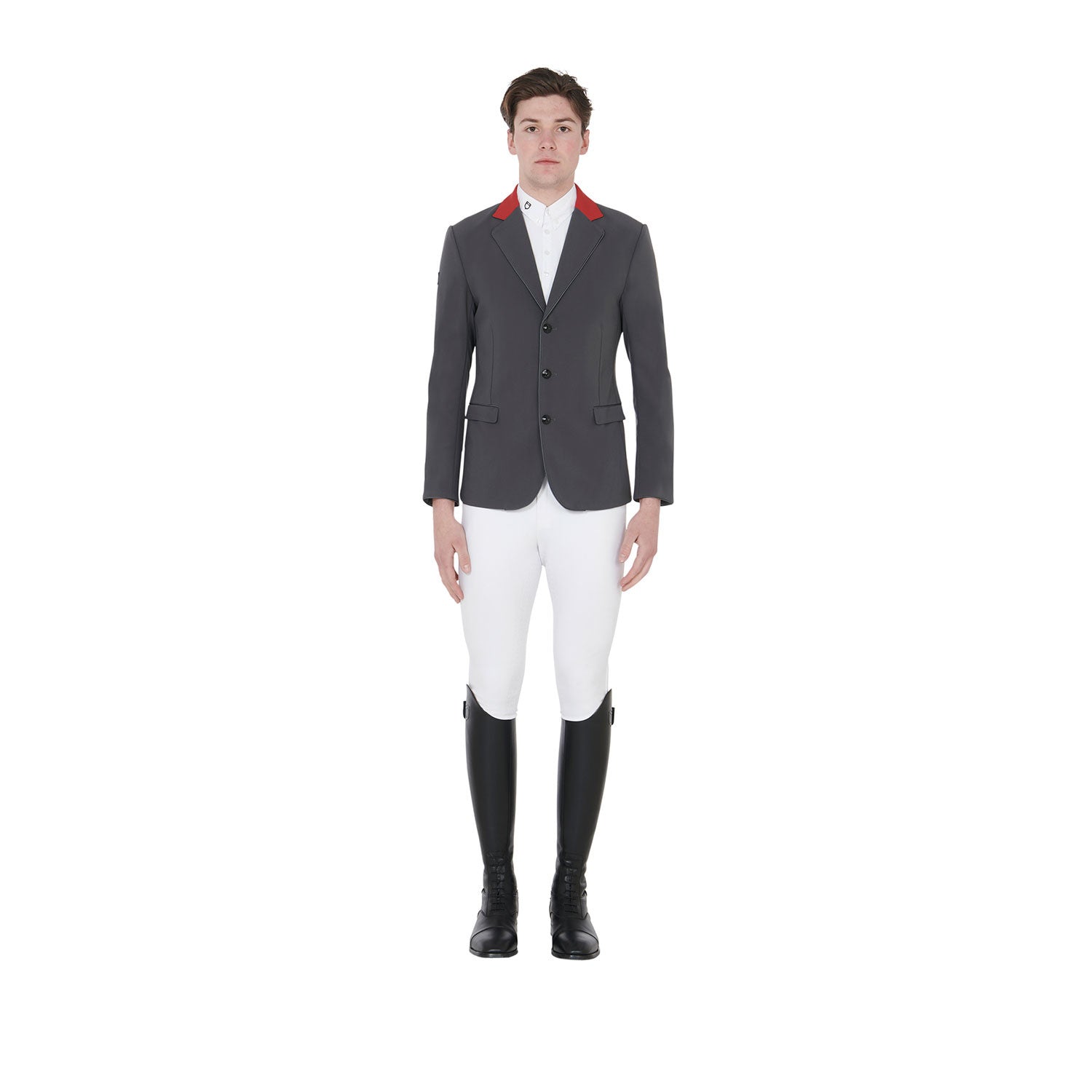 Chaqueta de hombre de concurso de tres botones Equestro - Grey/Burgundy