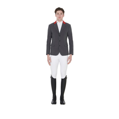 Chaqueta de hombre de concurso de tres botones Equestro - Grey/Burgundy