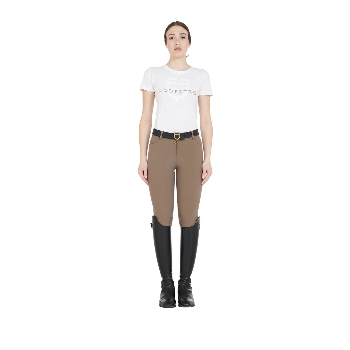 Pantalones de mujer slim fit grip con logo Equestro - Walnut