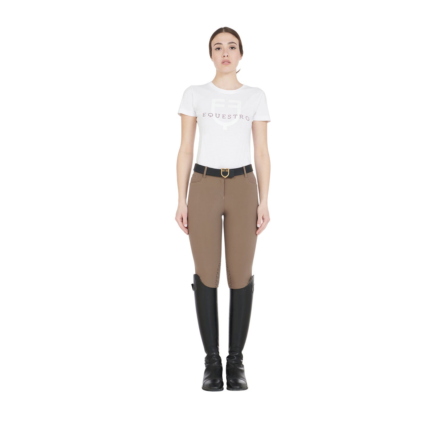 Pantalones de mujer slim fit grip con logo Equestro - Walnut