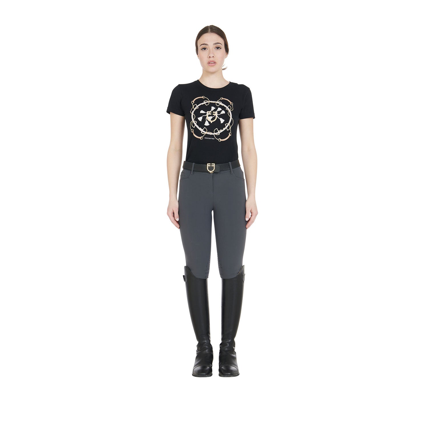 Pantalones de mujer slim fit grip con logo Equestro - Asphalt