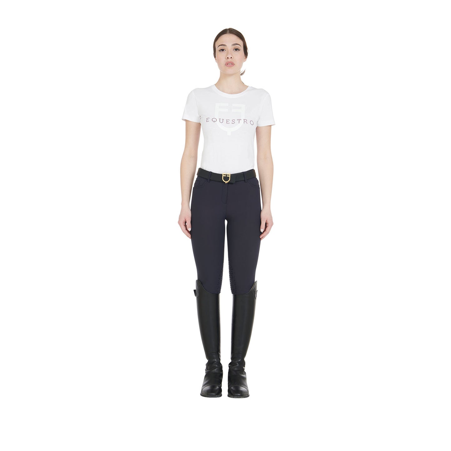 Pantalones de mujer slim fit grip con logo Equestro - Azul marino