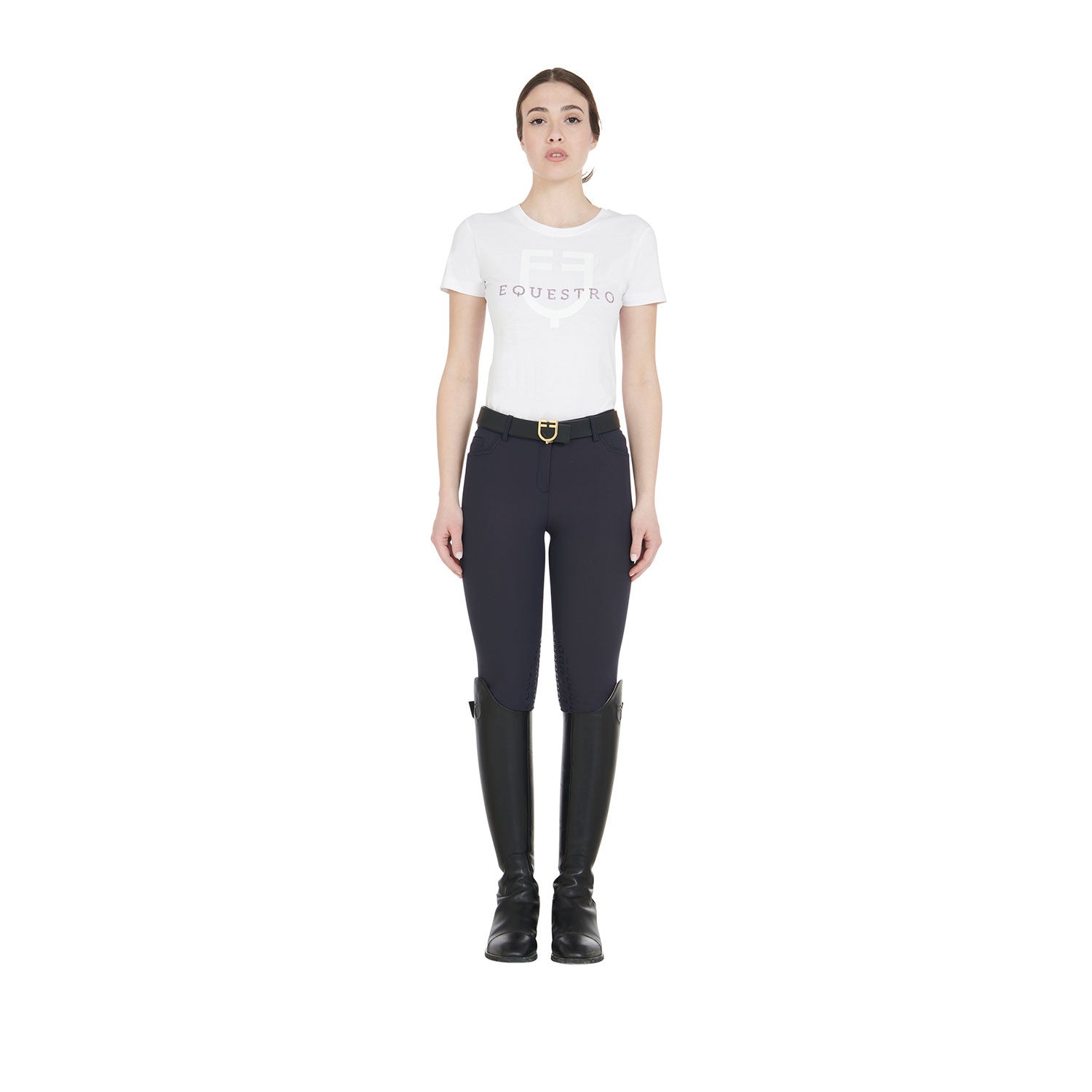 Pantalones de mujer slim fit grip con logo Equestro - Azul marino