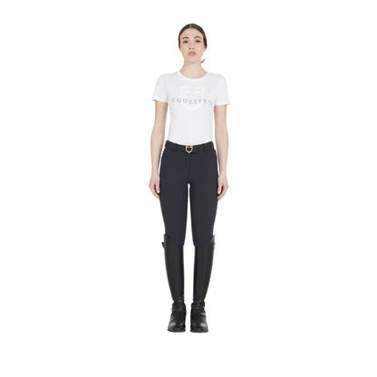 Pantalones de mujer slim fit grip con logo Equestro - Azul marino