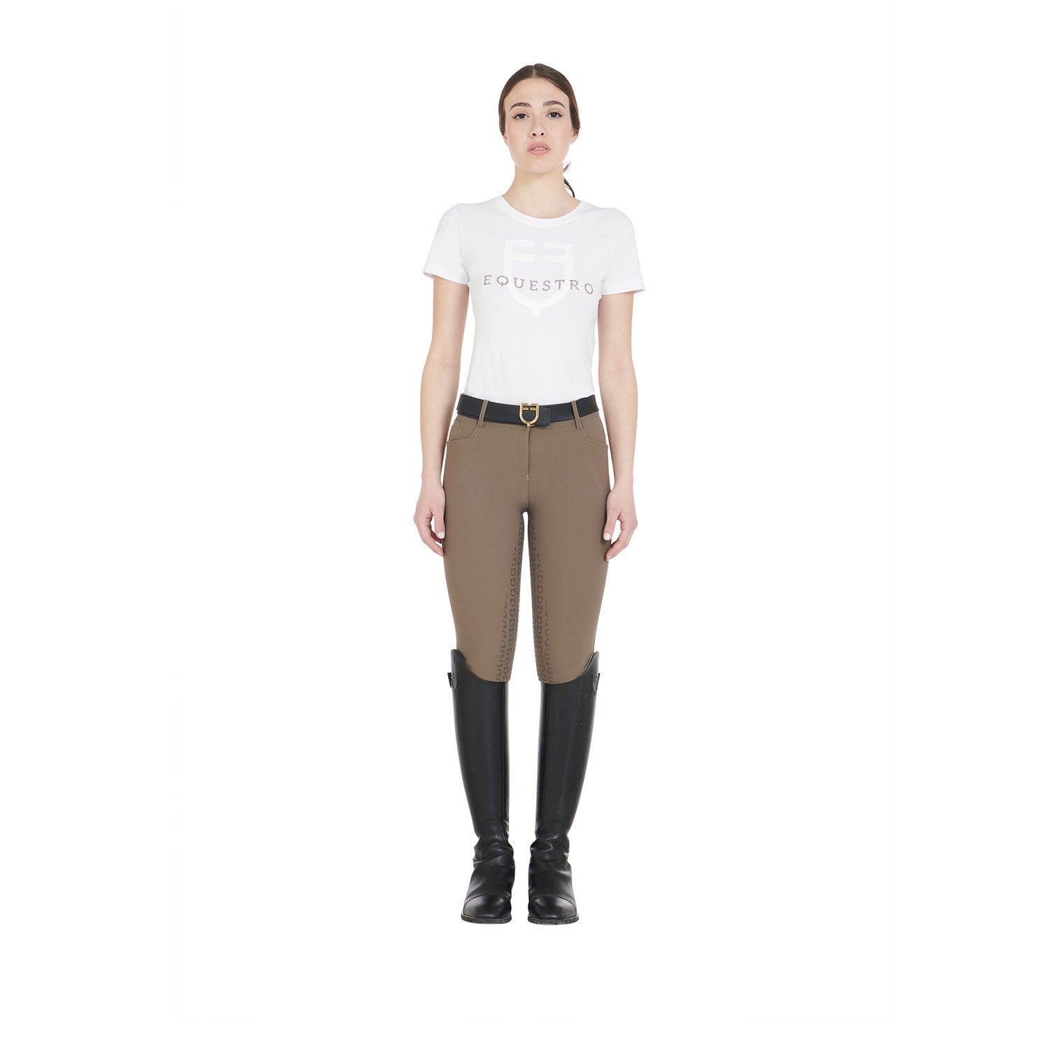 Pantalones de mujer slim fit full grip Equestro - Walnut