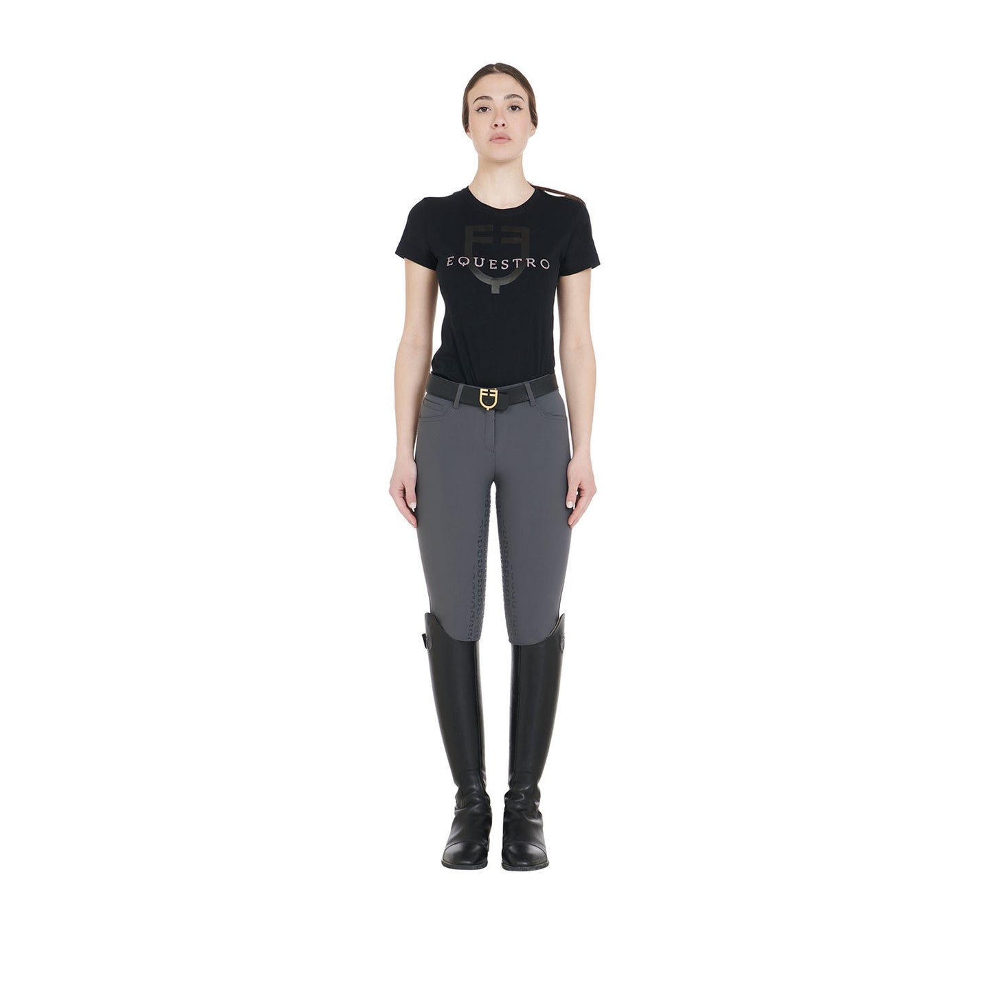Pantalones de mujer slim fit full grip Equestro - Asphalt