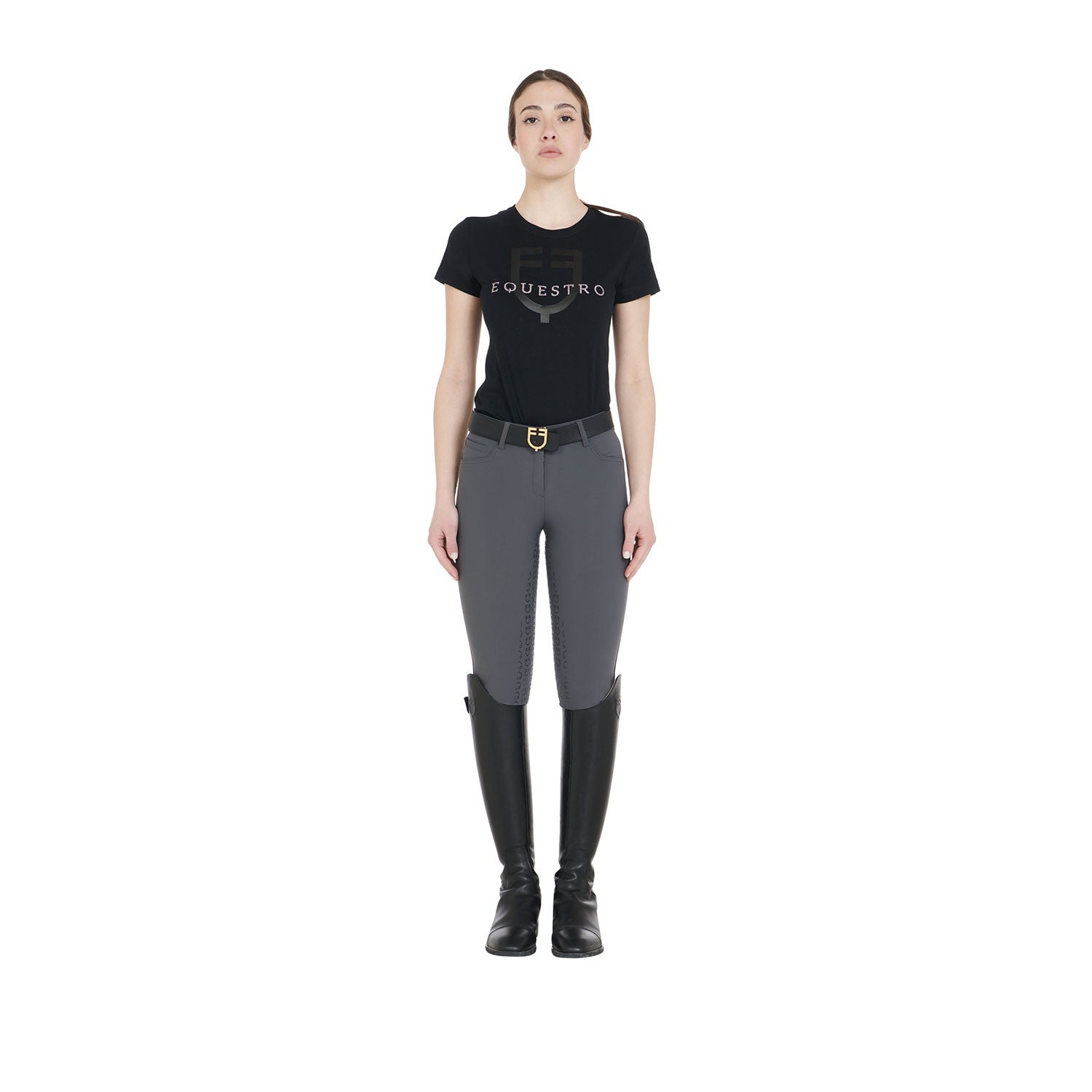 Pantalones de mujer slim fit full grip Equestro - Asphalt