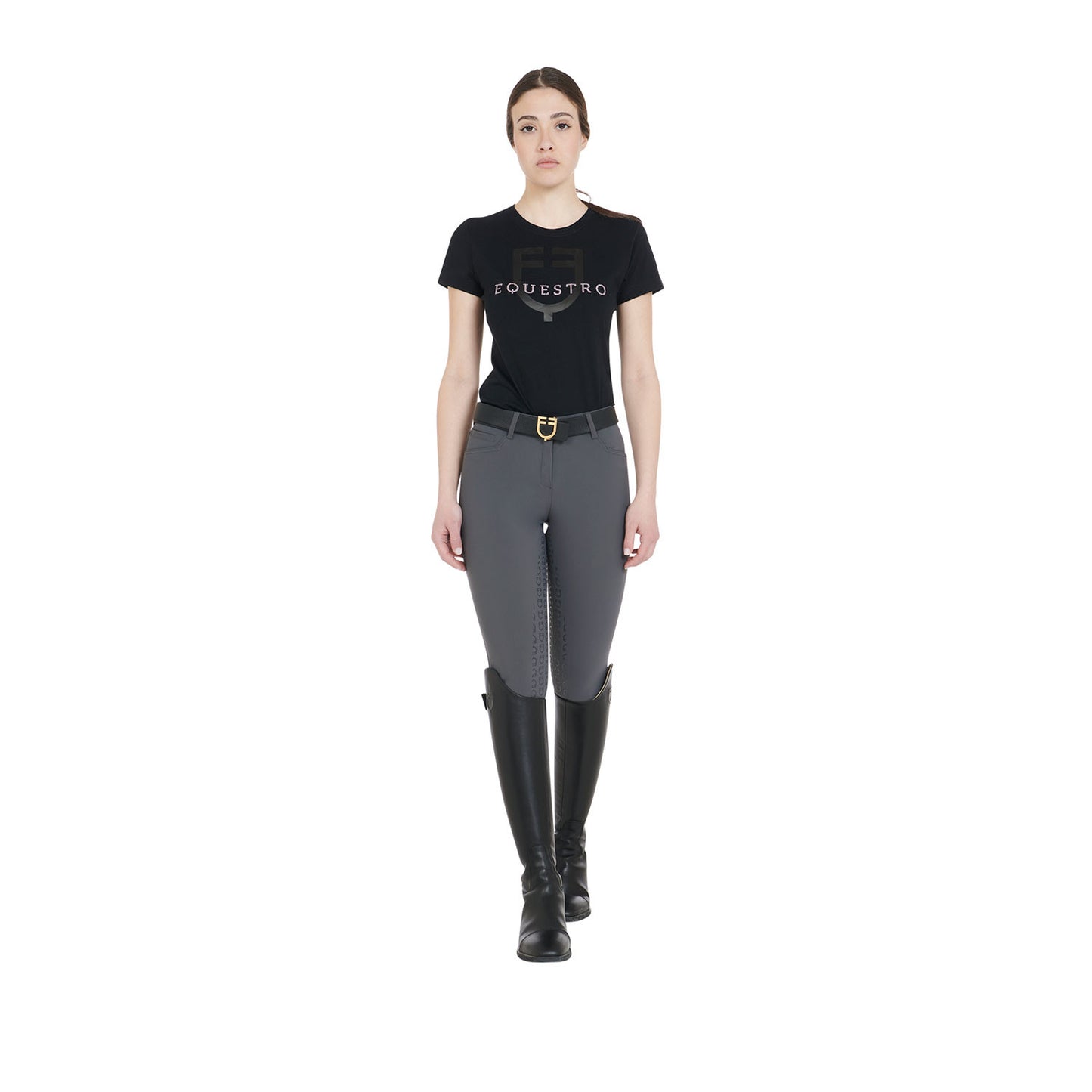 Pantalones de mujer slim fit full grip Equestro - Asphalt