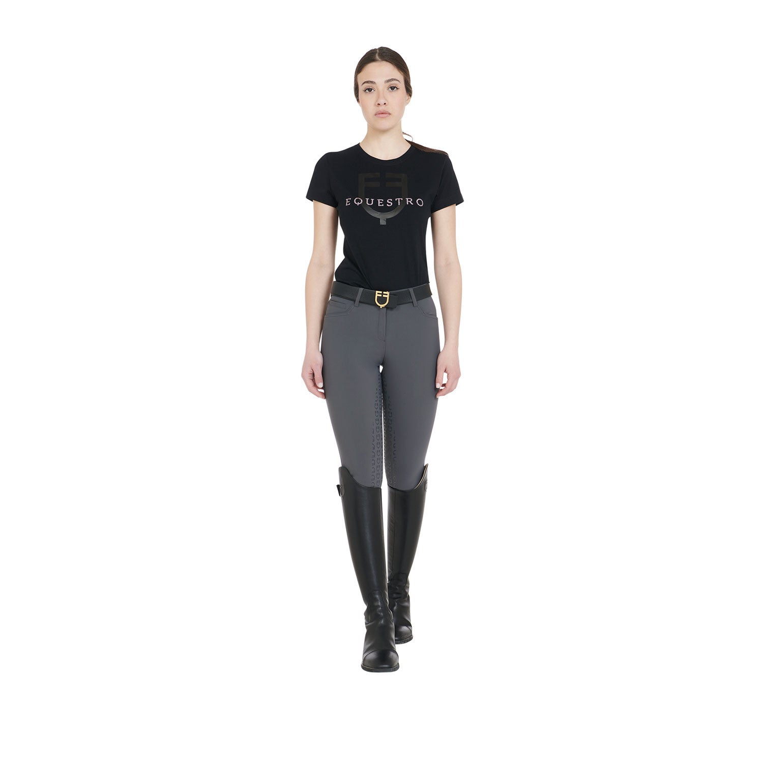 Pantalones de mujer slim fit full grip Equestro - Asphalt