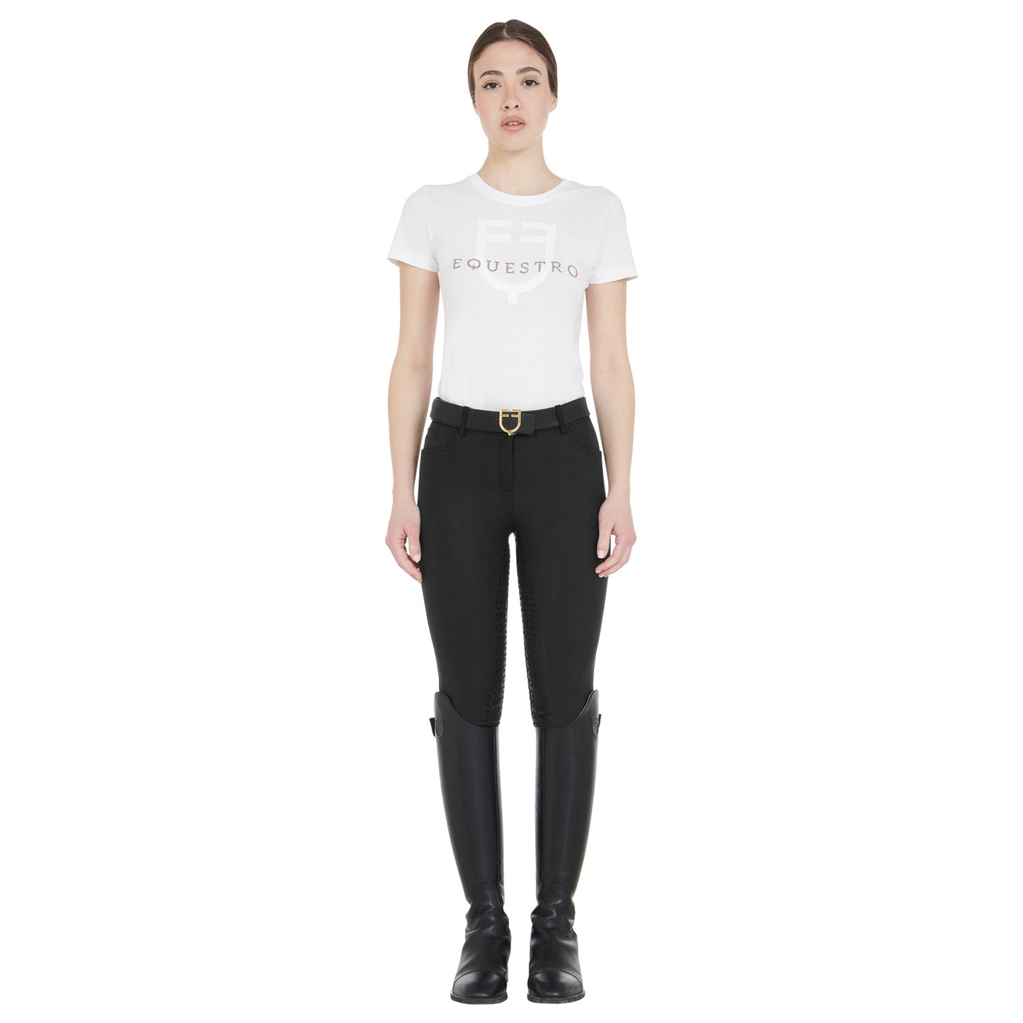 Pantalones de mujer slim fit full grip Equestro - Negro