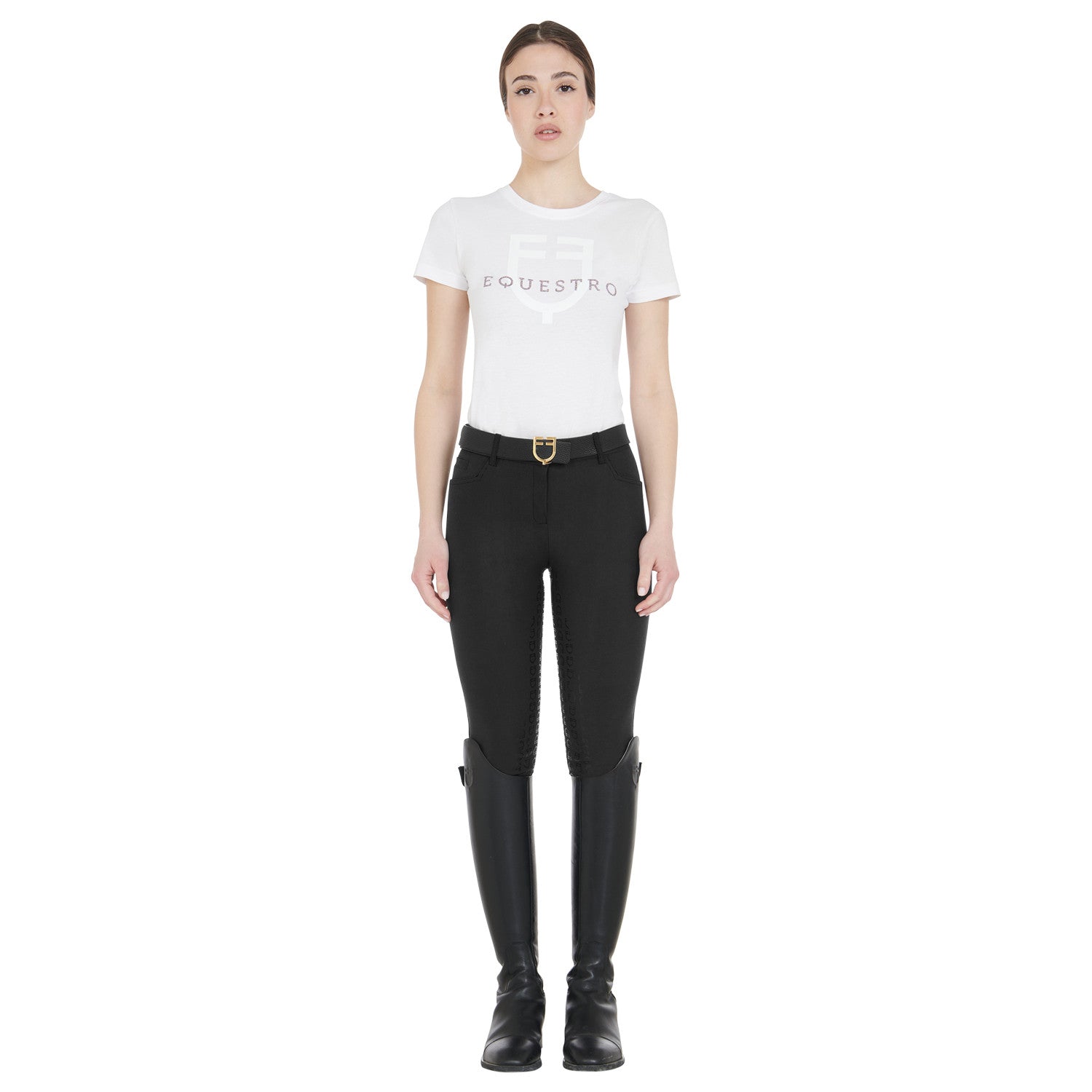 Pantalones de mujer slim fit full grip Equestro - Negro