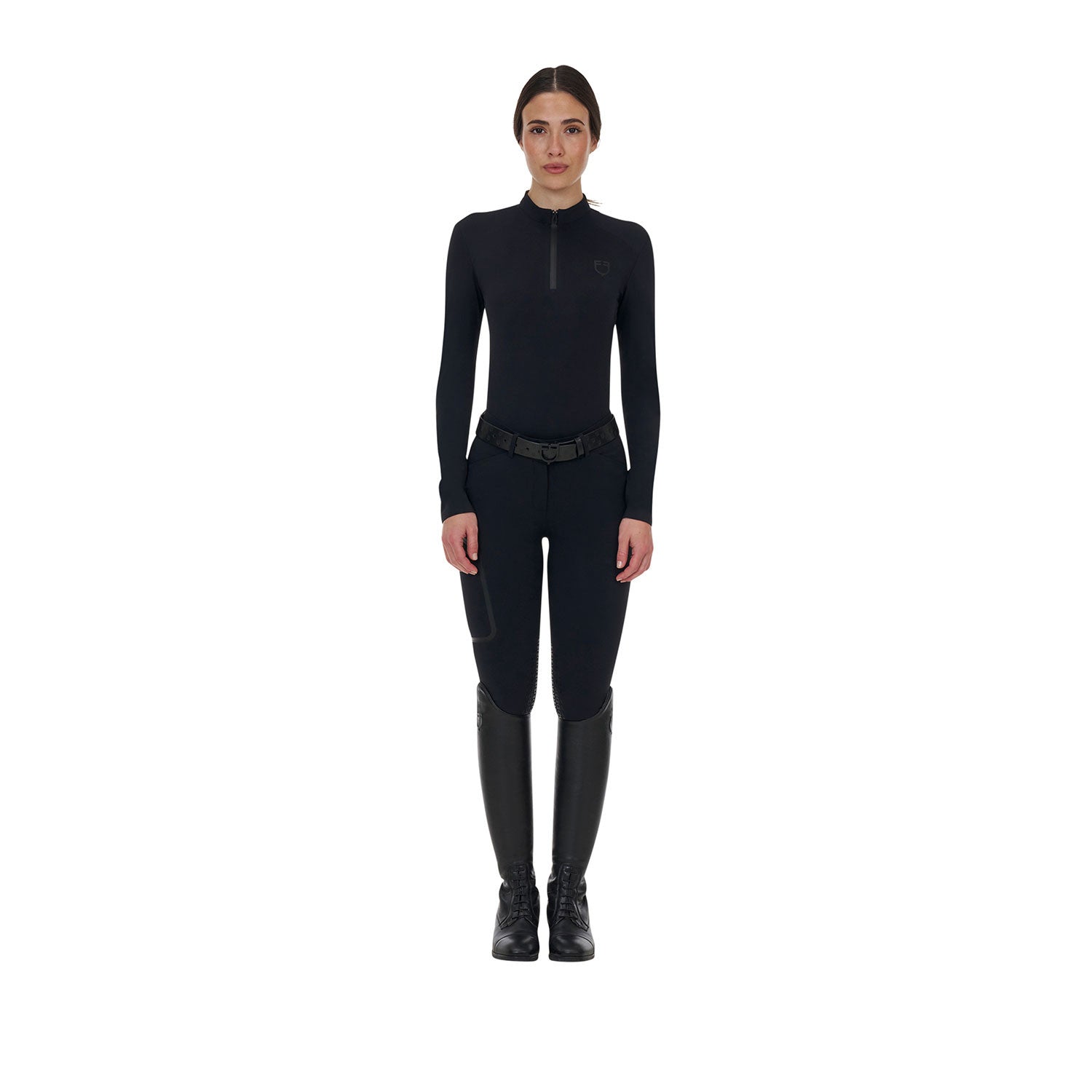Pantalón slim fit mujer Equestro Ridertechnology costuras termoselladas - Negro