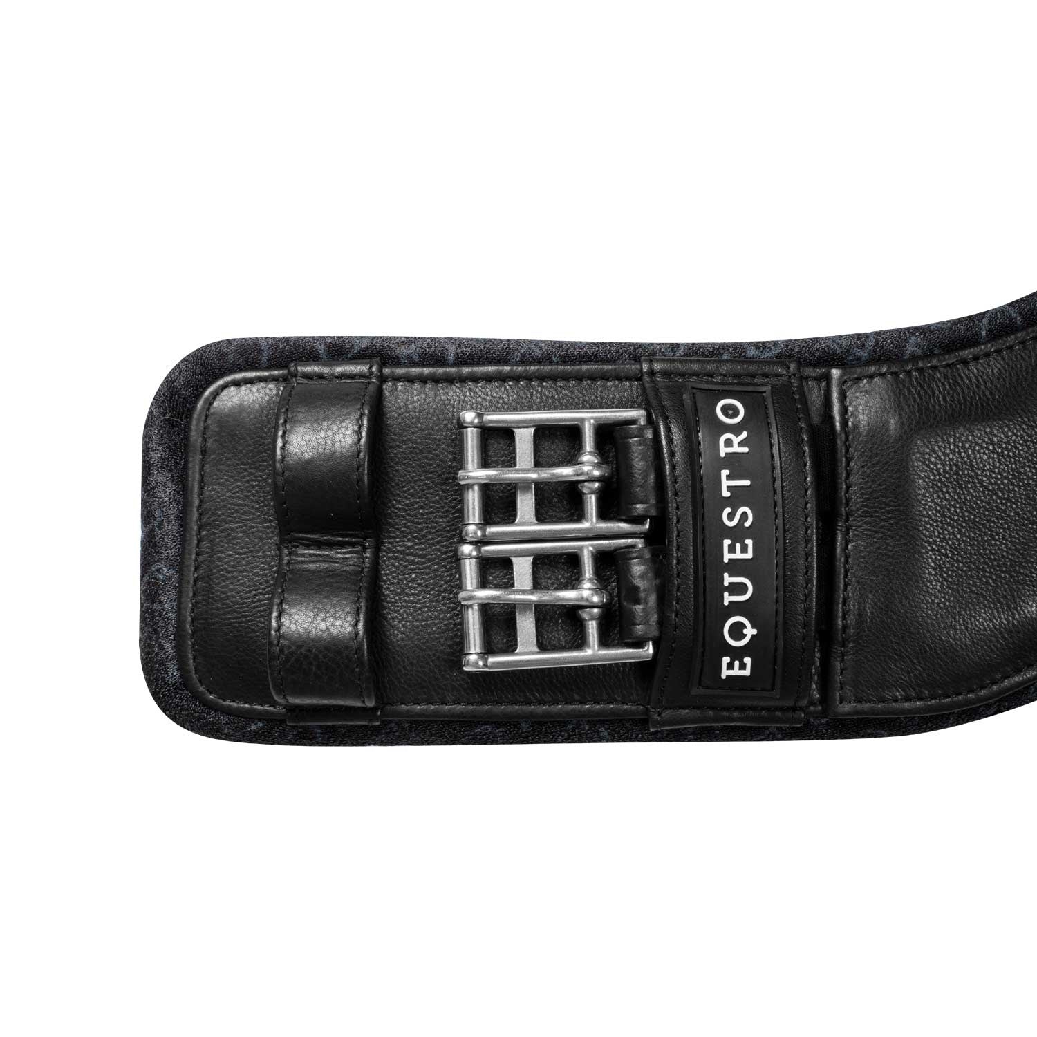 Cinchón de doma anatómico de cuero con logotipo grabado Equestro - Negro