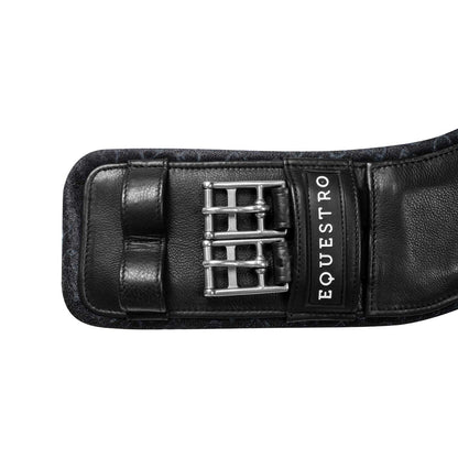 Cinchón de doma anatómico de cuero con logotipo grabado Equestro - Negro