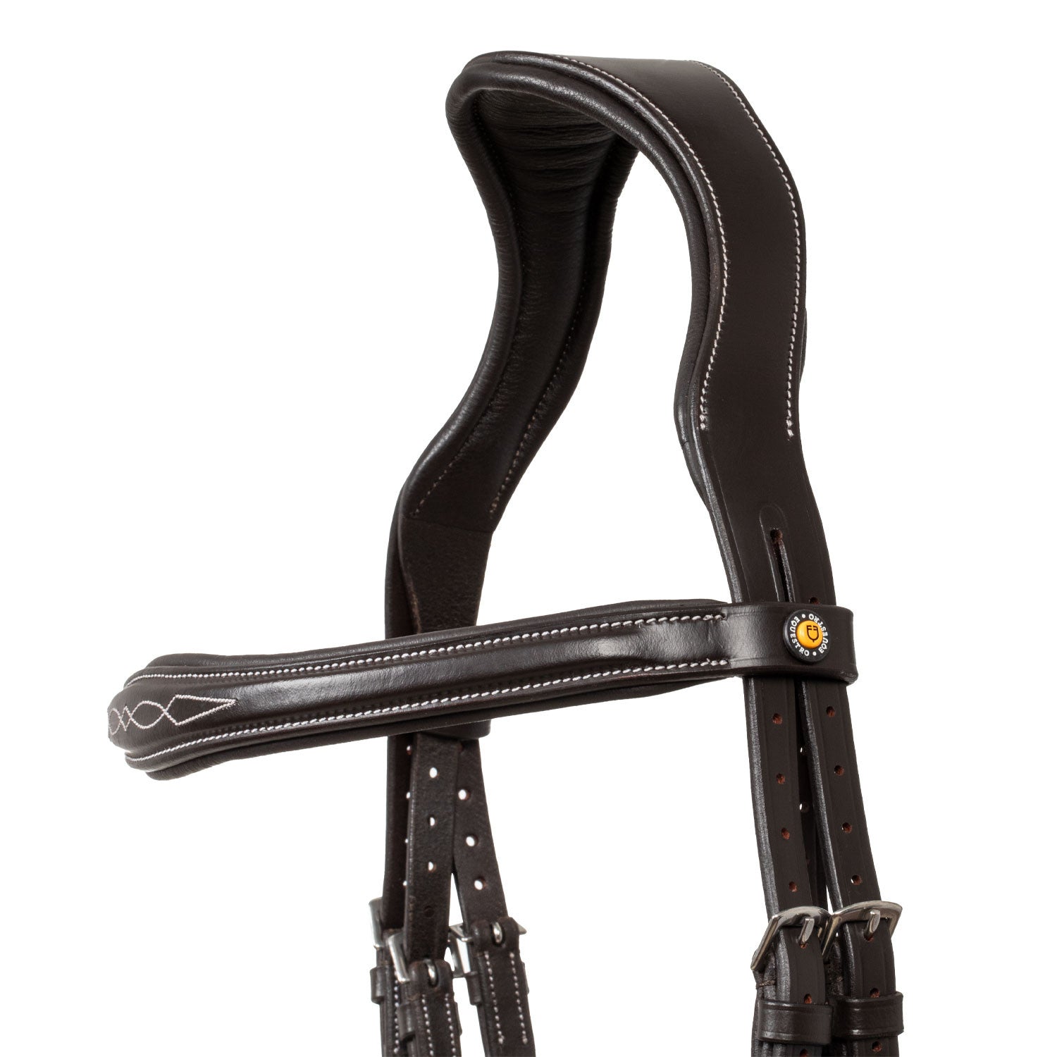 Cabecera de cuero suave cosido Equestro - Marrón oscuro