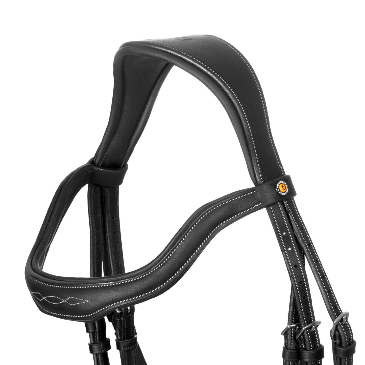 Cabezada inglesa de cuero suave con costuras decorativas Equestro - Negro