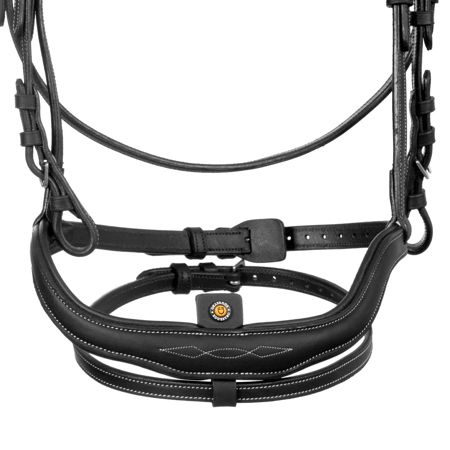 Cabezada inglesa de cuero suave con costuras decorativas Equestro - Negro