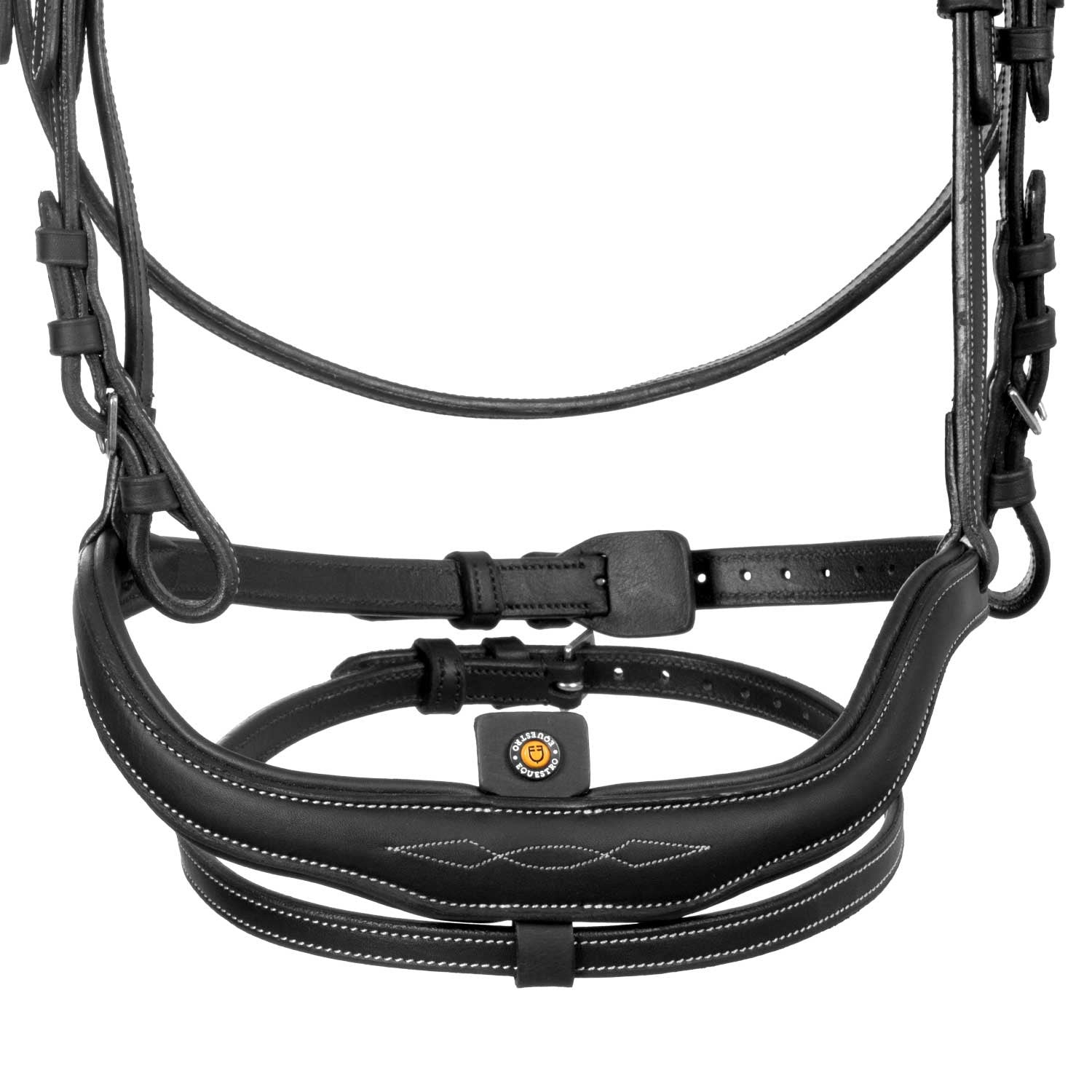 Cabezada inglesa de cuero suave con costuras decorativas Equestro - Negro