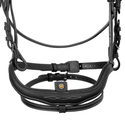 Cabezada inglesa de cuero suave con costuras decorativas Equestro - Negro